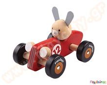 Αγωνιστικό Αυτοκίνητο με Λαγουδάκι Plan Toys  Ξύλινα Βρεφικά Παιχνίδια