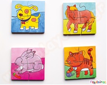 Σετ 4 Βρεφικά παζλ - Κατοικίδια  Ξύλινα Εκπαιδευτικά Παζλς