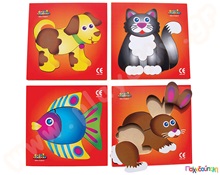 Σετ 4 Βρεφικά παζλ με πλαίσιο - Κατοικίδια ζωάκια  Ξύλινα Εκπαιδευτικά Παζλς