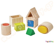 Κουτιά γεωμετρικής αντιστοίχισης Plan Toys  Εκπαιδευτικά Παιχνίδια με Σχήματα - Μεγέθη - Χρώματα