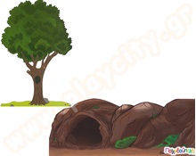 Σετ Δέντρο και σπηλιά  Θέατρο Σκιών - Καραγκιόζης