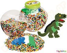 Χάντρες 5 mm 15000 τμχ. σε κουβαδάκι με 3 κάδρα δημιουργίας (εξάγωνο, ελέφαντας, δεινοσαυράκι)  Πλαστικά Παιχνίδια Κατασκευών με Χάντρες Midi HAMA