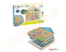 Παζλ επιπέδων σπίτι 4 σε 1  Ξύλινα Εκπαιδευτικά Παζλς Επιπέδων