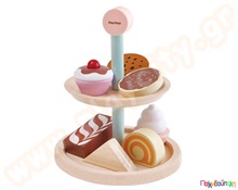 Σετ γλυκίσματα σε διώροφη ξύλινη πιατέλα  Παιδικές Κουζίνες - Ψυγεία - Πλυντήρια