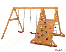 Ξύλινο σύστημα με τοίχο και δίχτυ αναρρίχησης  Συστήματα Παιδικής Χαράς