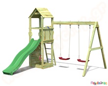 Ξύλινος πύργος με τσουλήθρα και 2 κούνιες  Συστήματα Παιδικής Χαράς