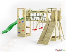 Ξύλινο σύστημα αναρρίχησης με γέφυρα και 2 κούνιες  Συστήματα Παιδικής Χαράς