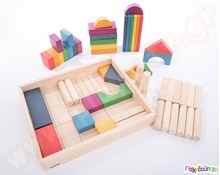 Οικοδομικό υλικο με βάση Σετ 54 τεμάχια  Ξύλινα Παιχνίδια Κατασκευών με Τουβλάκια