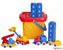 Κατασκευή οχημάτων και κυβάκια αριθμών σε κουβά 13 τεμάχια  Άθραυστα Παιδικά Οχήματα