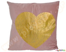 Μαξιλάρι διακοσμητικό ροζ με χρυσή καρδιά 45x45 εκ.  Καθίσματα Πουφ Παιδικά