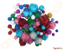 Pom - Poms γυαλιστερά 100 τμχ. σε 5 μεγέθη  Διακοσμητικά Pom Poms