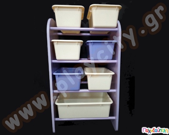 Ξύλινο σύστημα αποθήκευσης με 7 πλαστικά συρτάρια