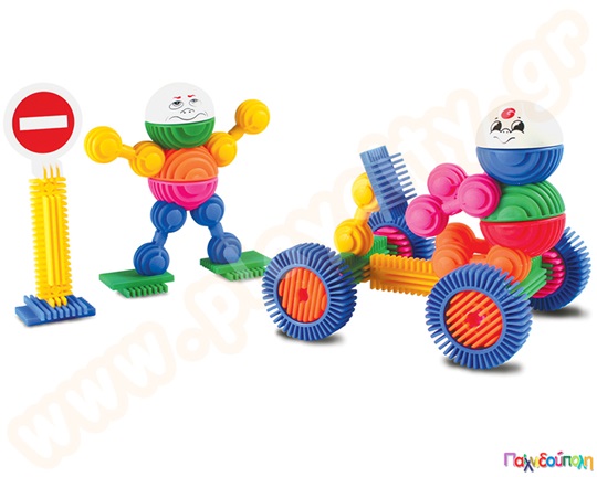 Κατασκευές με σφηνοτουβλάκια Interstar, δρόμο και σήματα σετ 140 τεμαχίων