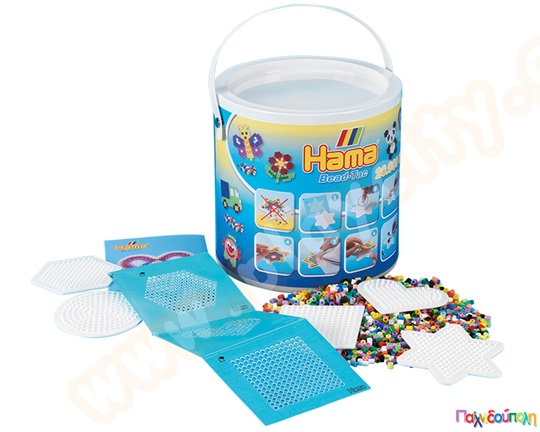 Χάντρες 5mm 20000 τμχ. σε υπέροχο κουβαδάκι με 5 κάδρα HAMA