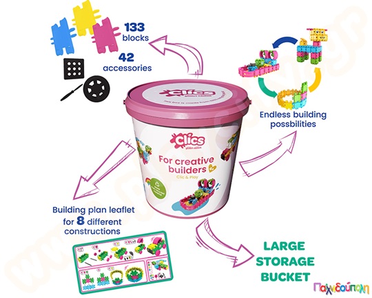 Κατασκευαστικό Σετ Glitter Clics (κουβάς με 175 τεμάχια)