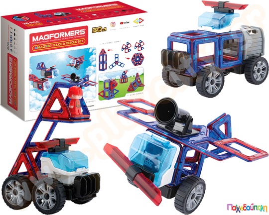 Μαγνητικά τουβλάκια κατασκευών MagFormers Amazing Police and Rescue 26 τεμαχίων