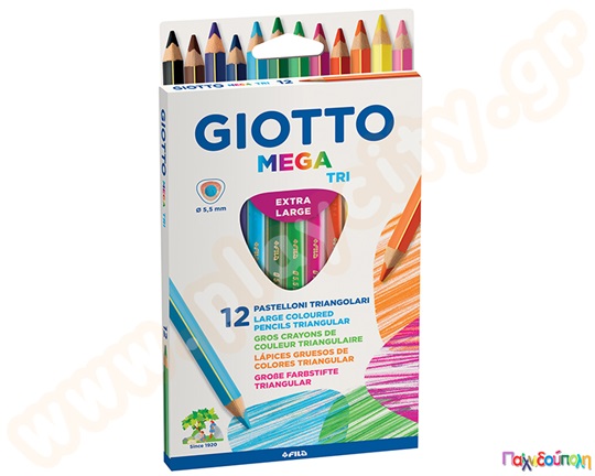 Ξυλομπογιές MEGA TRI τριγωνικές GIOTTO STILNOVO Σετ 12 τεμάχια