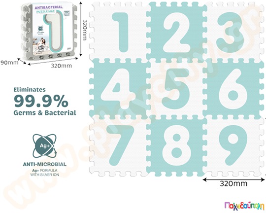 Ελαστικές πλάκες EVA με αριθμούς πράσινο-άσπρο