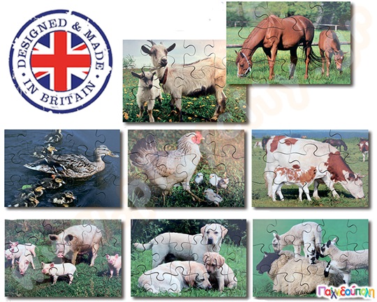 Σετ 8 ξύλινα παζλ ζώα φάρμας και τα μικρά τους