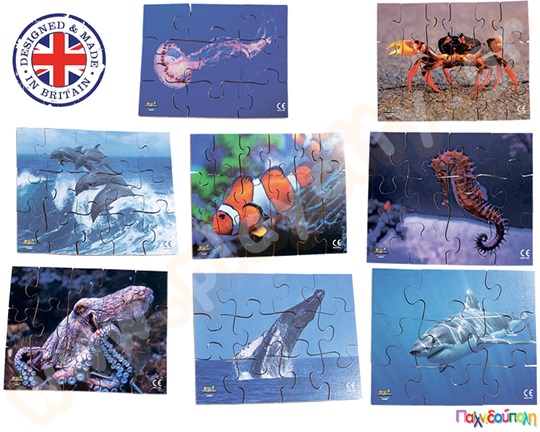 Σετ 8 ξύλινα παζλ θαλάσσιος κόσμος