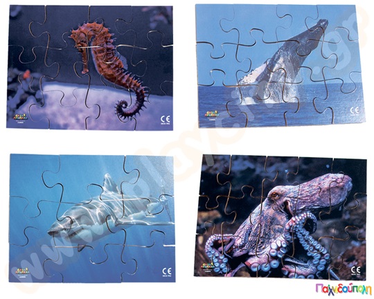 Σετ 8 ξύλινα παζλ θαλάσσιος κόσμος