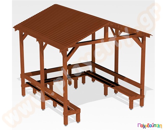 Ξύλινη δίρριχτη πέργκολα