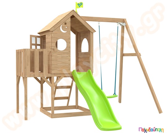 Δεντρόσπιτο με τσουλήθρα και κούνια