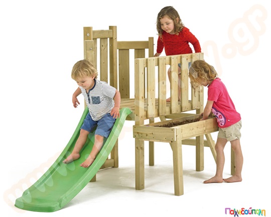 Ξύλινος αναρριχητής με τσουλήθρα και αμμοδόχο