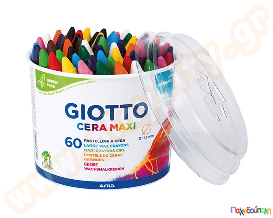 Κηρομπογιές GIOTTO CERA MAXI σε κουβαδάκι Σετ 60 τεμάχια