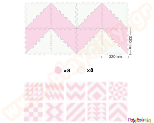 Ελαστικές τριγωνικές πλάκες EVA ροζ-άσπρο