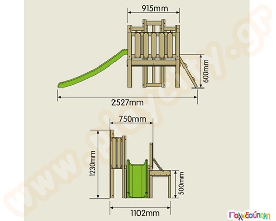 Ξύλινος αναρριχητής με τσουλήθρα και αμμοδόχο