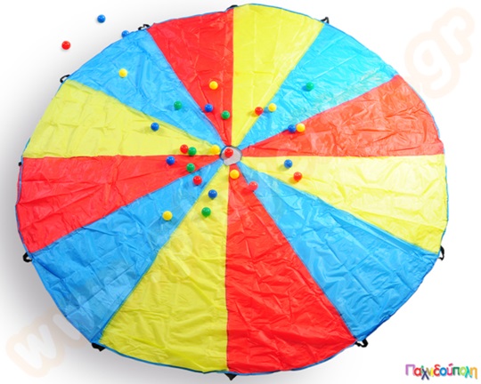 Αλεξίπτωτο Γυμναστικής-Ψυχοκινητικής διαμέτρου 305 εκ. με 12 λαβές και 24 μπάλες