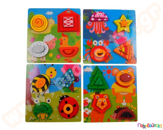 Ξύλινο παζλ - ενσφηνώματα σε 4 σχέδια