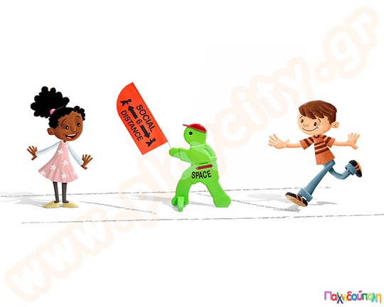 Ανθρωπάκι με σημαία κοινωνικής αποστασιοποίησης