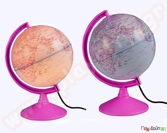 Υδρόγειος σφαίρα ροζ-γεωφυσική όψη Φ 20 εκ.