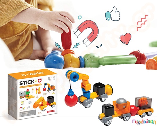 Μαγνητικά τουβλάκια Stick-O Σετ Κατασκευαστικών Οχημάτων 26 τεμάχια (32 μοντέλα)