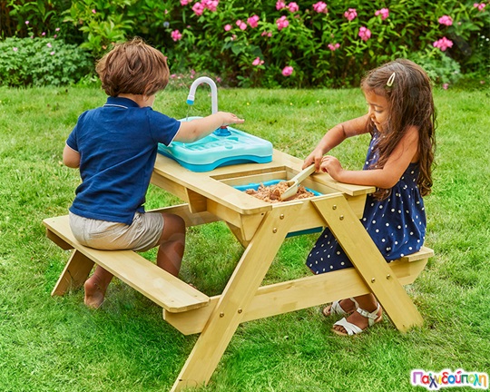 Ξύλινο παγκάκι με αμμοδόχο, νεροχύτη και βρύση TP