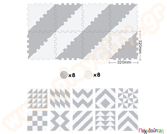 Ελαστικές τριγωνικές πλάκες EVA γκρι-άσπρο