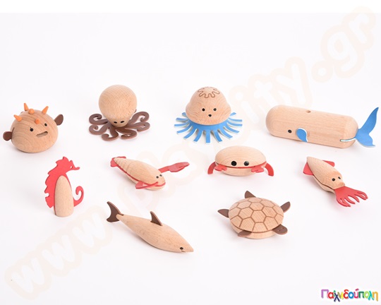 Ξύλινα πλάσματα της θάλασσας Σετ 10 τεμάχια