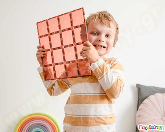 Μαγνητικά τουβλάκια κατασκευών Connetix Βάσεις Παστέλ Πορτοκαλί Σετ 2 τεμάχια