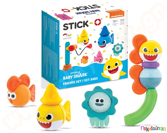 Βρεφικά μαγνητικά τουβλάκια Stick-O Οι φίλοι των Baby shark Σετ 30 τεμάχια