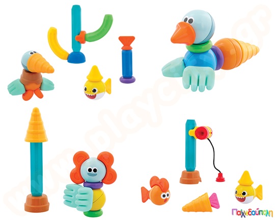 Βρεφικά μαγνητικά τουβλάκια Stick-O Οι φίλοι των Baby shark Σετ 30 τεμάχια