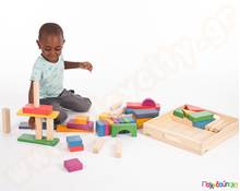 Οικοδομικό υλικο με βάση Σετ 54 τεμάχια  Ξύλινα Παιχνίδια Κατασκευών με Τουβλάκια