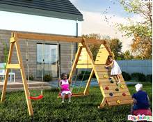 Ξύλινο σύστημα με τοίχο και δίχτυ αναρρίχησης  Συστήματα Παιδικής Χαράς