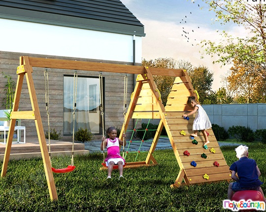 Ξύλινο σύστημα με τοίχο και δίχτυ αναρρίχησης