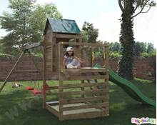 Ξύλινος πύργος με τσουλήθρα, αμμοδόχο και κούνιες  Συστήματα Παιδικής Χαράς