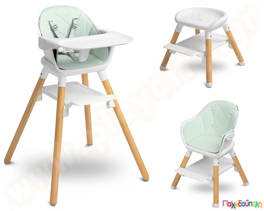 Καρεκλάκι φαγητού με ξύλινο σκελετό Μέντα