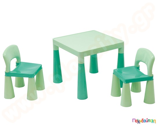 Σετ κλασσικό παιδικό πλαστικό τραπέζι με 2 καρέκλες Παλ Πράσινο