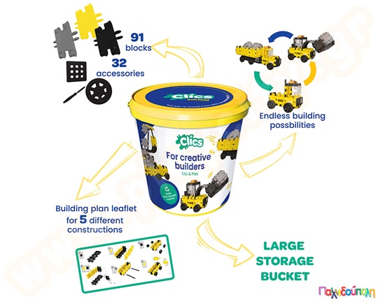 Κατασκευαστικό Σετ Εργοτάξιο Clics (κουβάς με 123 τεμάχια)