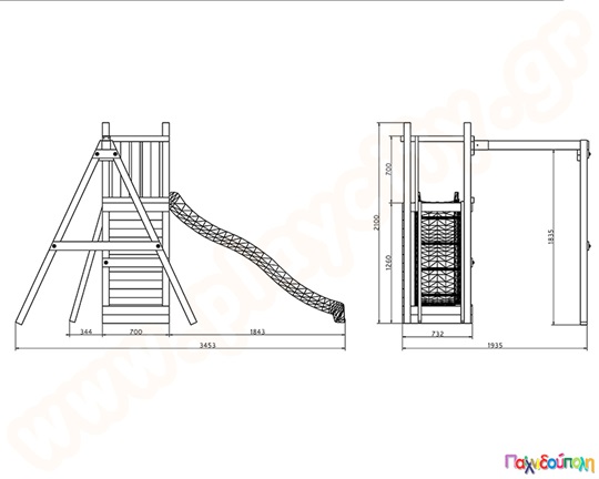 Ξύλινο σύστημα με αμμοδόχο και κούνια
